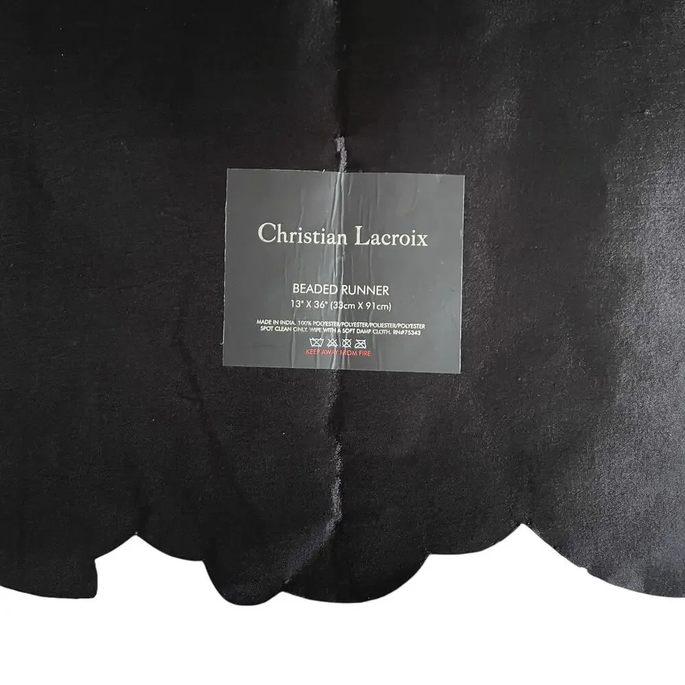 Christian Lacroix Halloween Beaded Table Runner 12x36 Silver Black White NEW